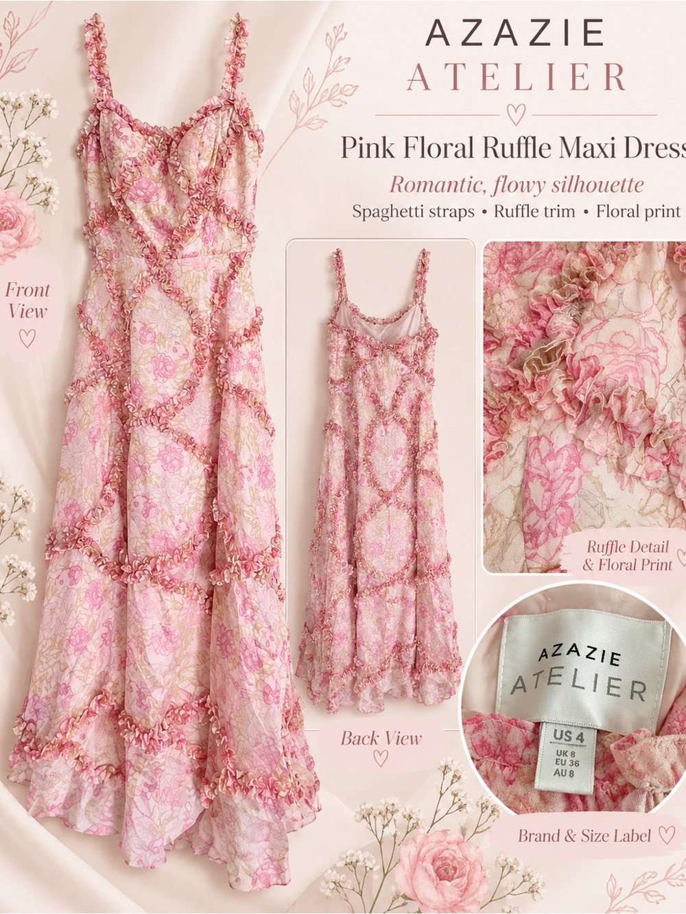 Azazie Pink & Blush Floral Ruffle Maxi Dress